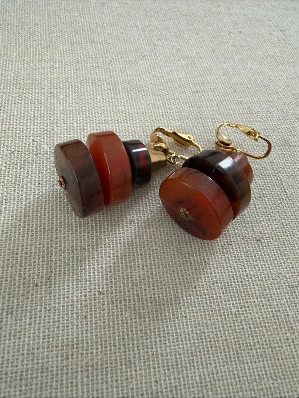 Vintage mid century modern brown earrings tortoise Bakelite